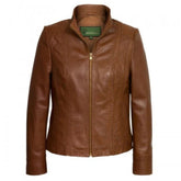 Slim-Fit-Jacke aus cognacfarbenem Kalbsleder für Damen
